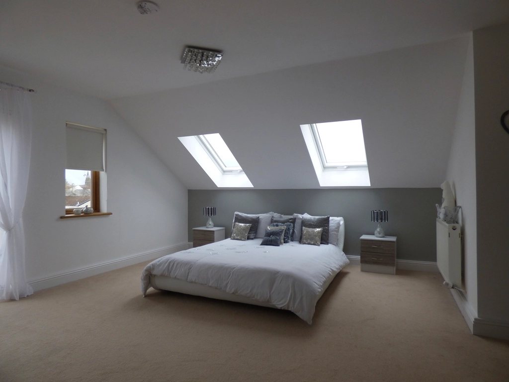 Attic bedroom under skylights