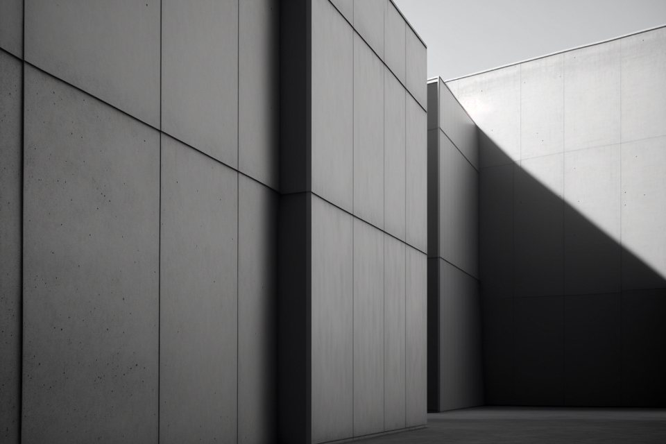 Concrete courtyard in raking sun