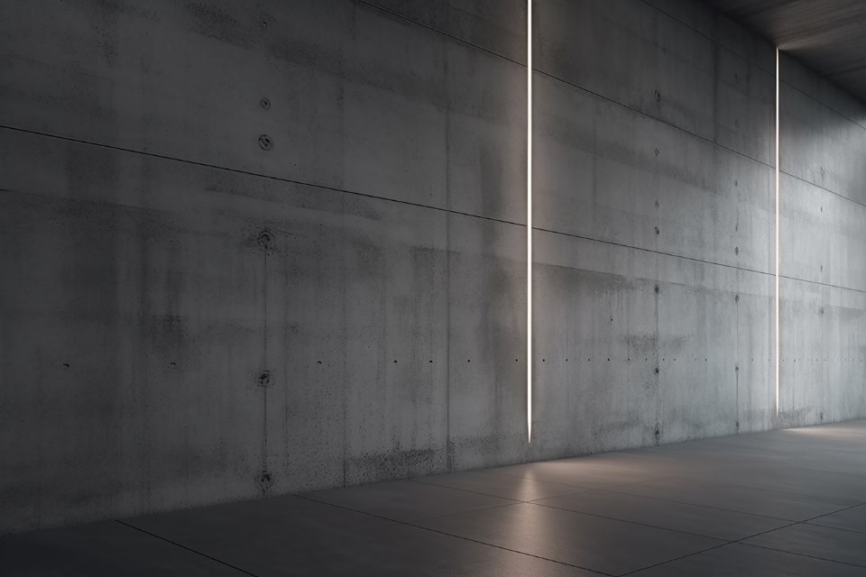 Board-marked concrete wall with a line of light