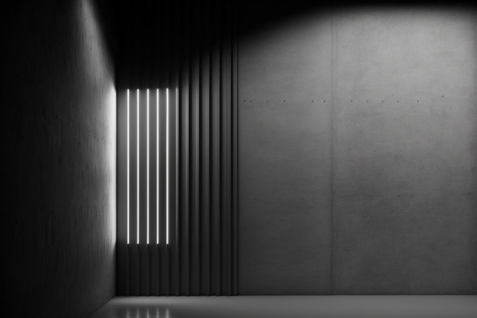 Light through slits in a concrete room